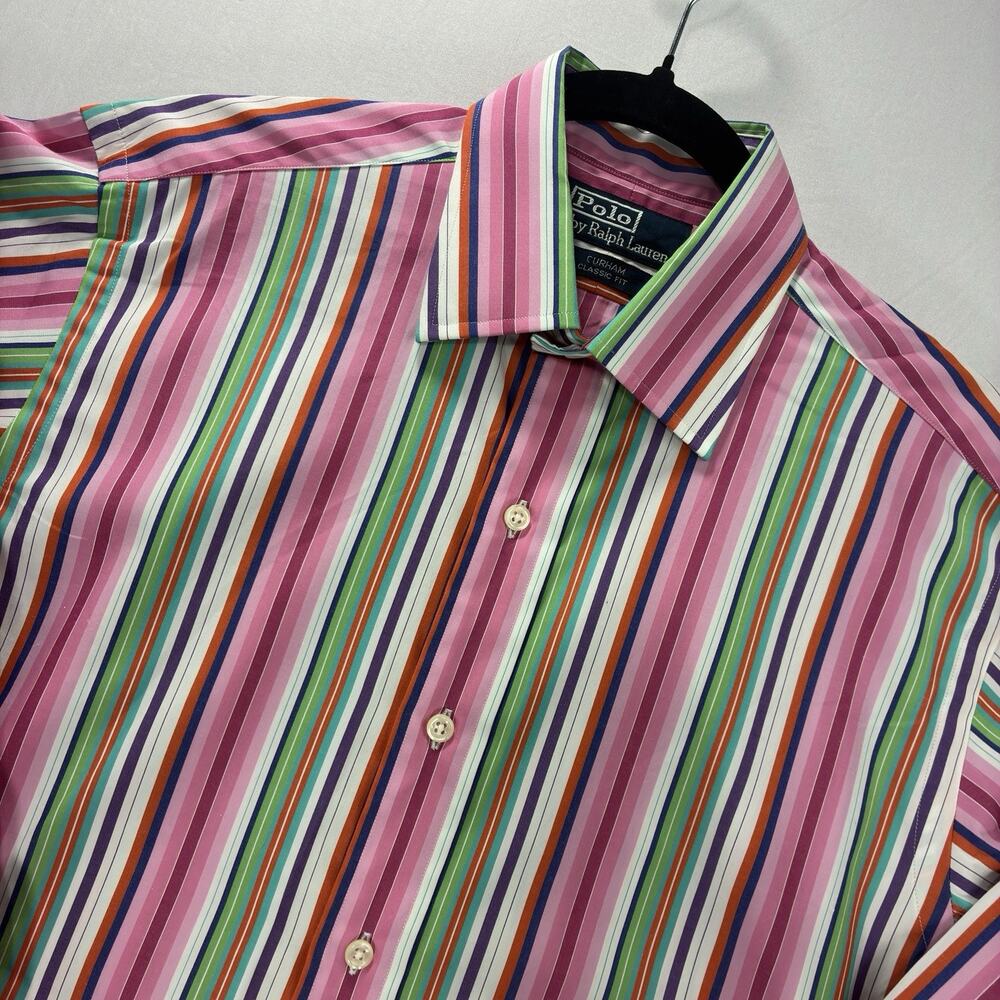 Vintage Polo Ralph Lauren Mens Curham Shirt S Pink Rainbow Stripe Classic Fit